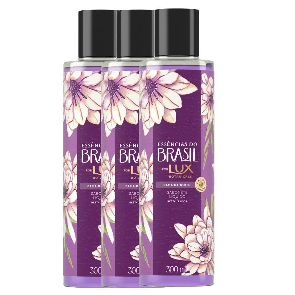 Kit Com 3 Sabonetes Líquido Lux Essências Do Brasil Dama Da Noite 300Ml