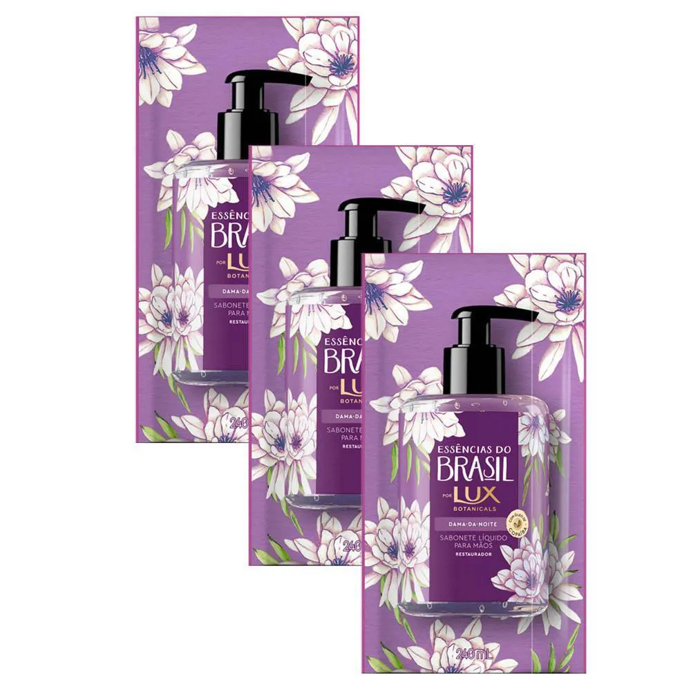 Kit Com 3 Refil Sabonetes Líquido Lux Essências Do Brasil Dama Da Noite 240Ml