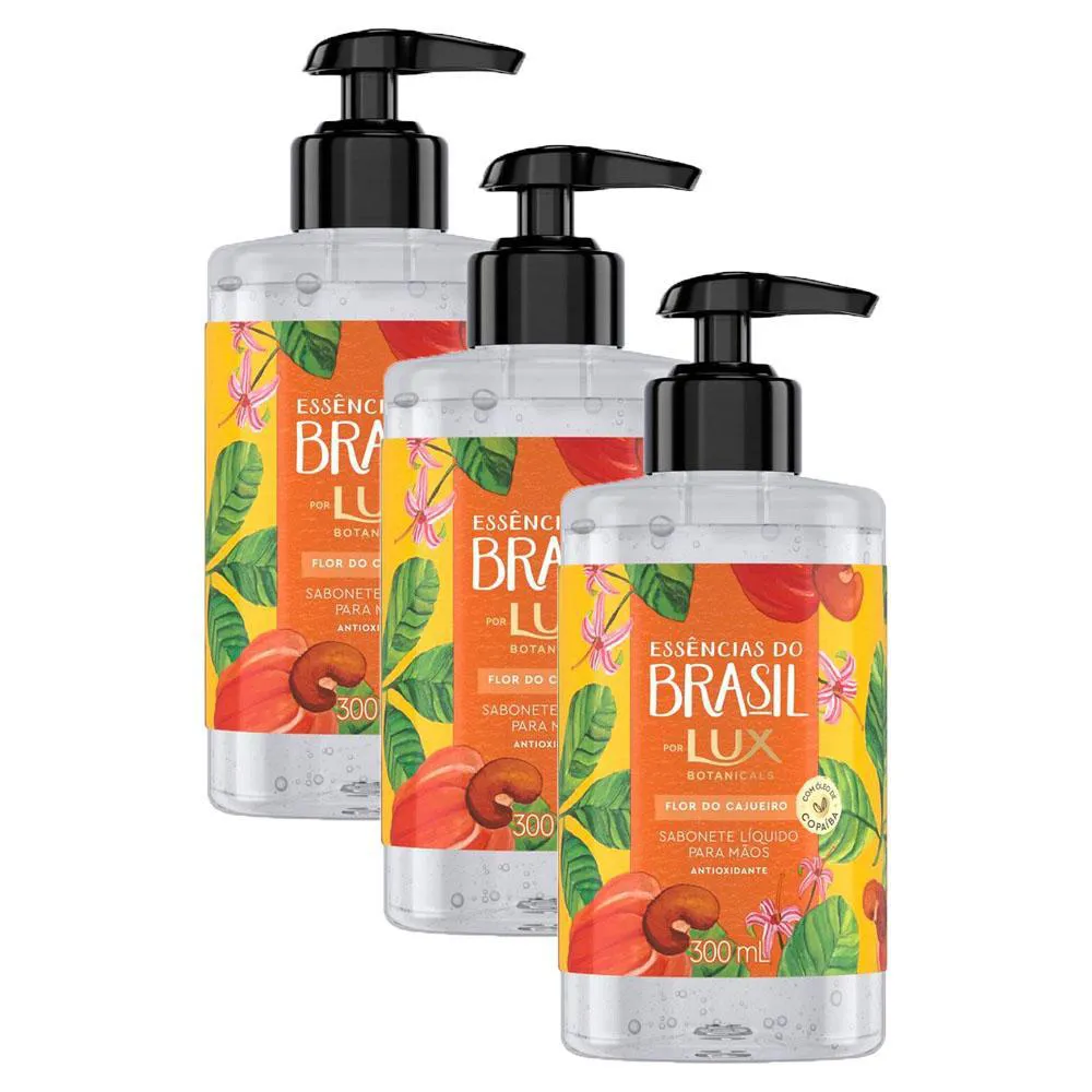 Kit 3 Sabonetes Líquidos Lux Essências Do Brasil Flor Do Cajueiro 300Ml