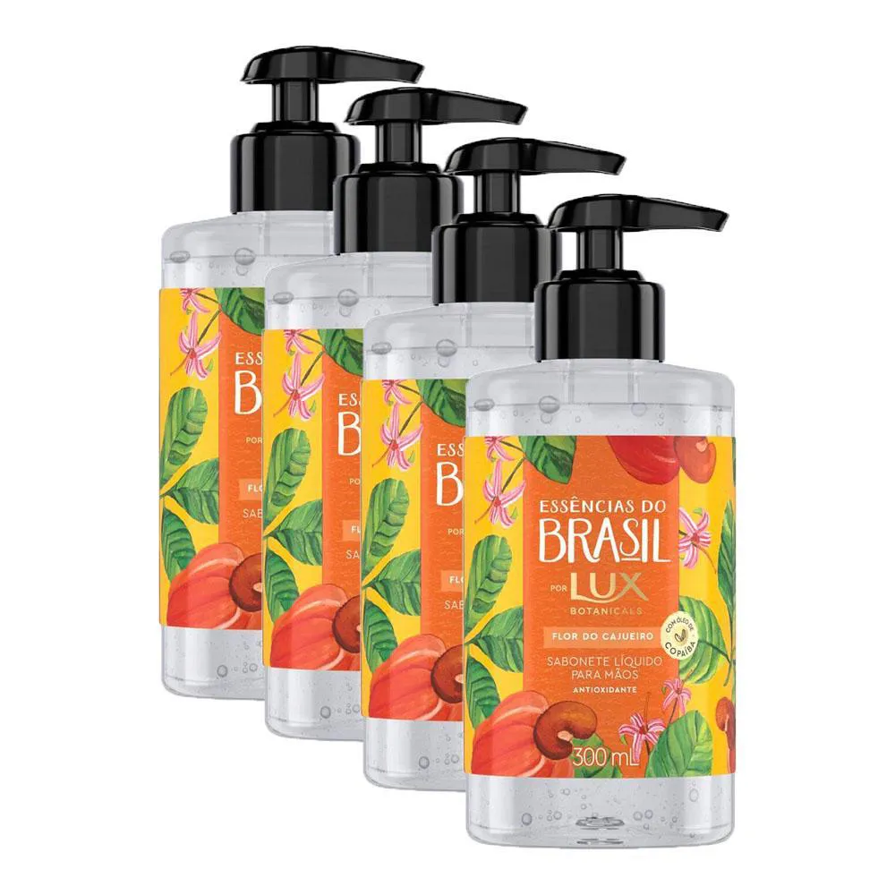Kit 4 Sabonetes Líquidos Lux Essências Do Brasil Flor Do Cajueiro 300Ml Cada
