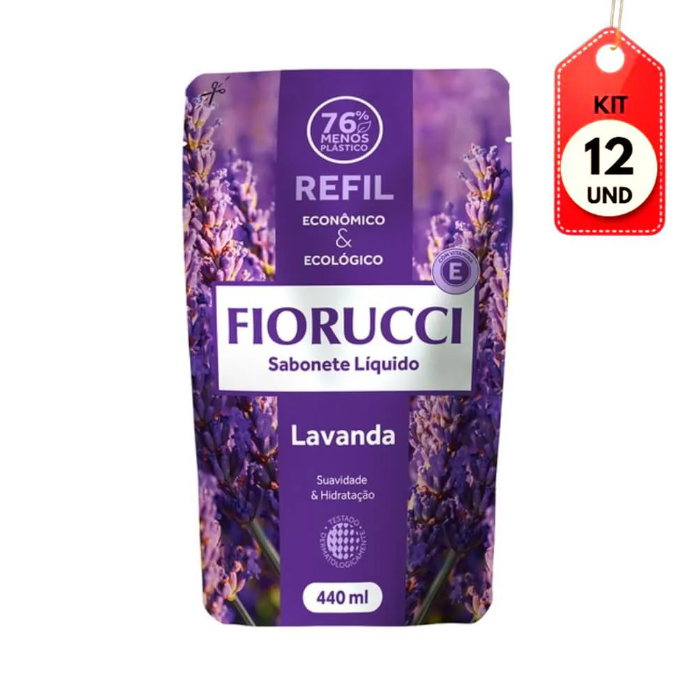 Kit C/12 Fiorucci Lavanda Sabonete Líquido Refil 440Ml