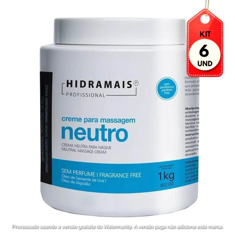 Kit C/06 Hidramais Neutro Creme P/ Massagem 1Kg