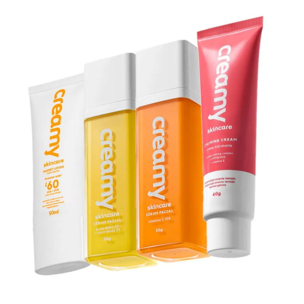 Kit Creamy Skincare Vitamina C Lático Hidratante Calming Cream Protetor Facial Fps60 (4 Produtos)