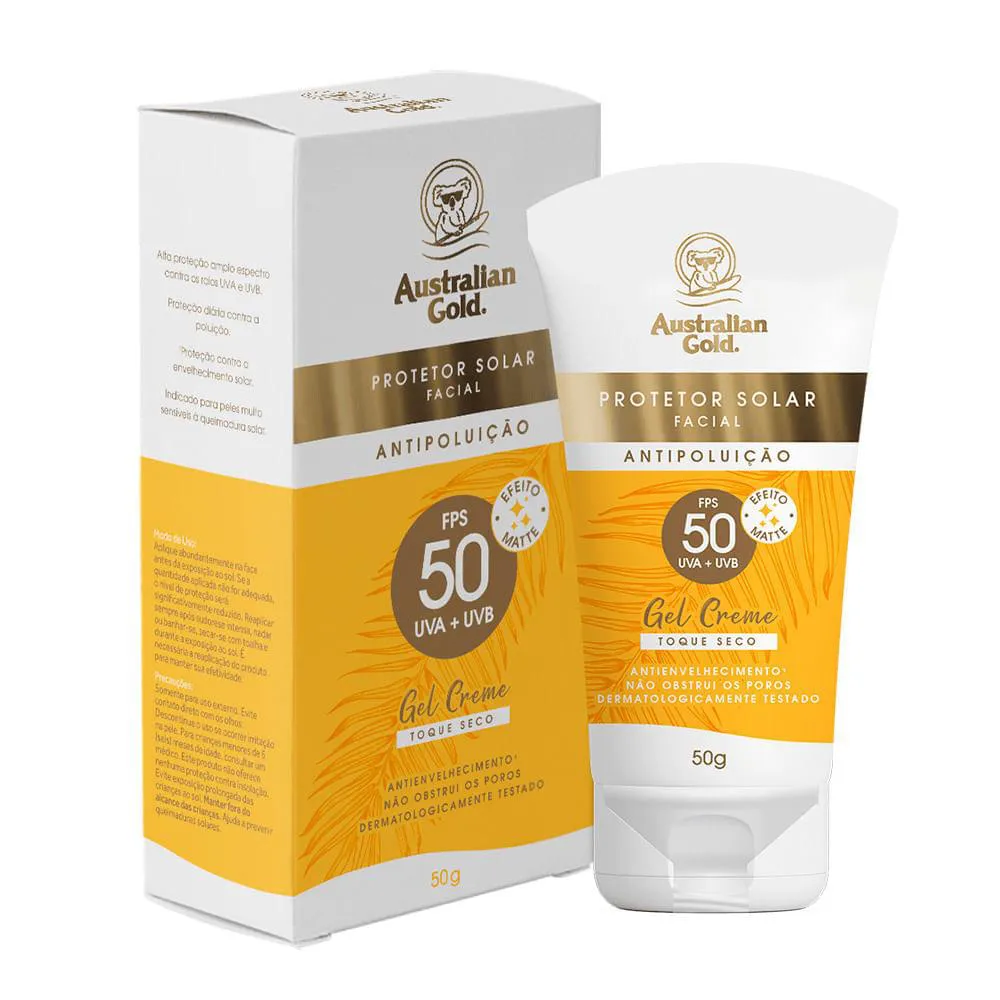Protetor Solar Facial Australian Gold Antipoluição Fps 50 50G