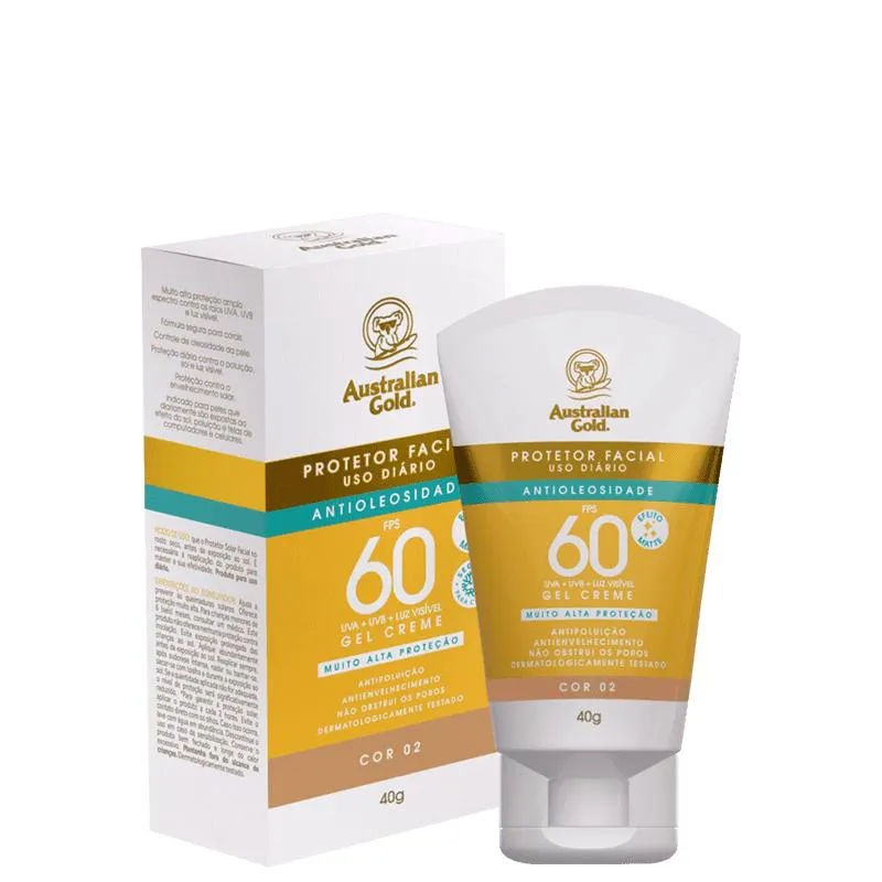 Protetor Solar Facial Australian Gold Antioleosidade Fps 60 40G - Cor 02