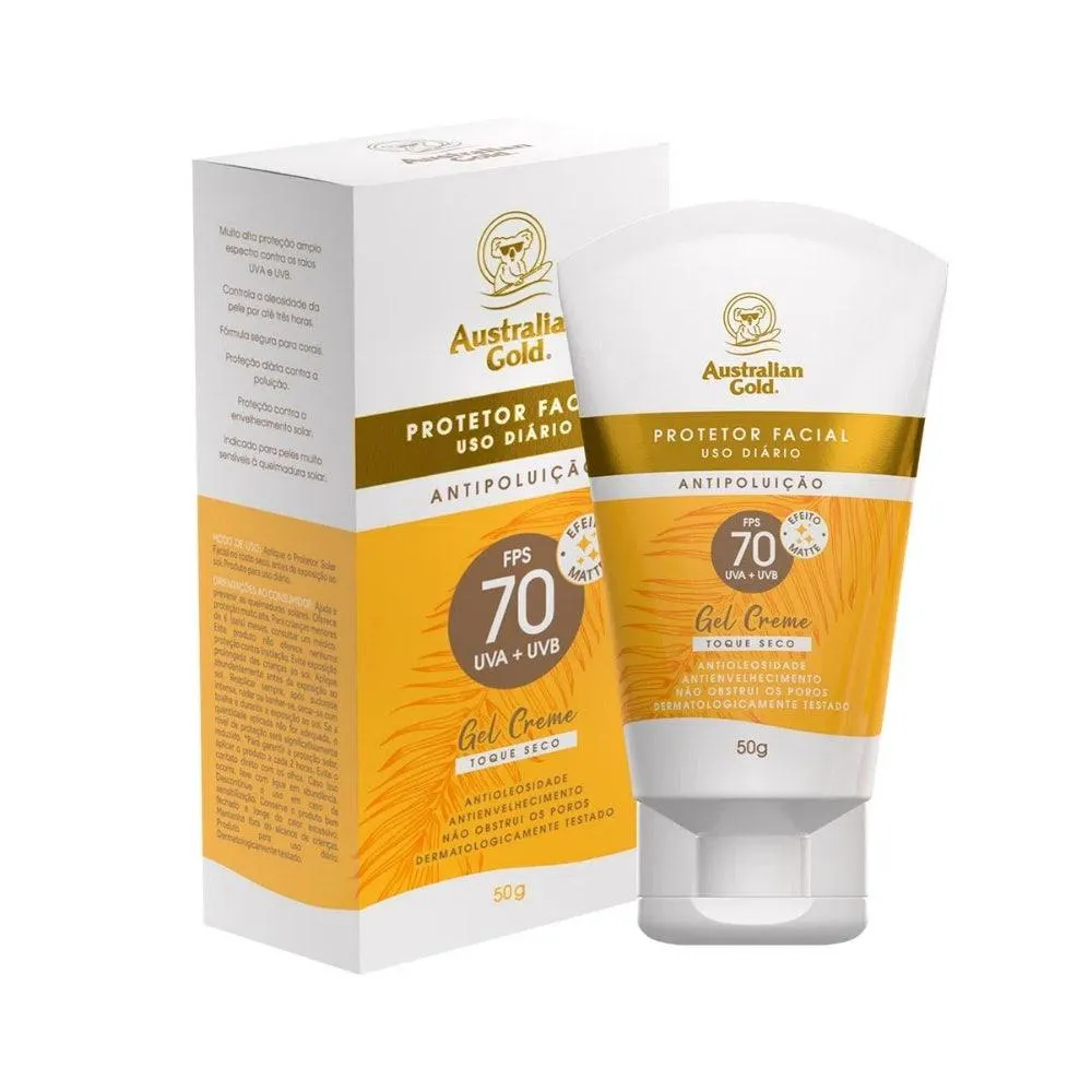 Protetor Solar Facial Australian Gold Gel Creme Fps70 50Gr