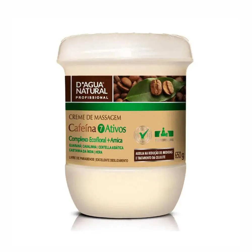 Creme Para Massagem D'Agua Natural Cafeína 7 Ativos 650G