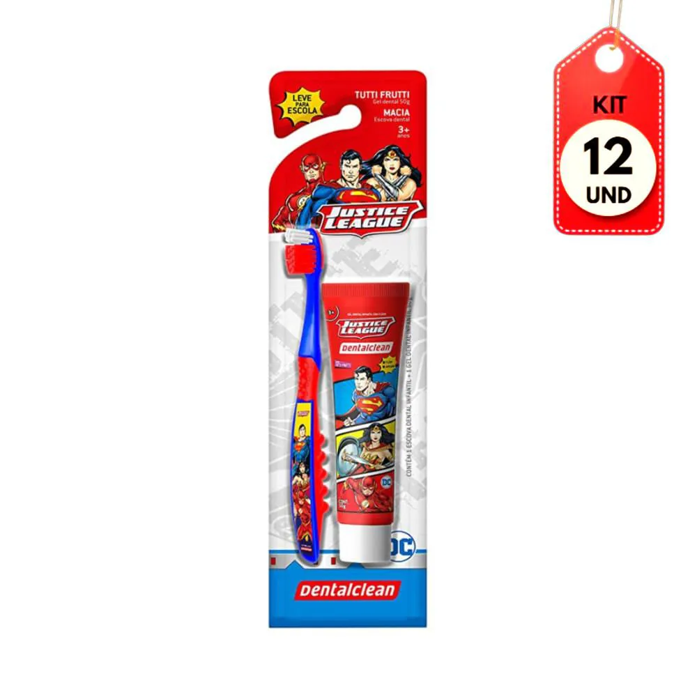 Kit C/12 Dclean Heróis Escova + Gel Dental Infantil