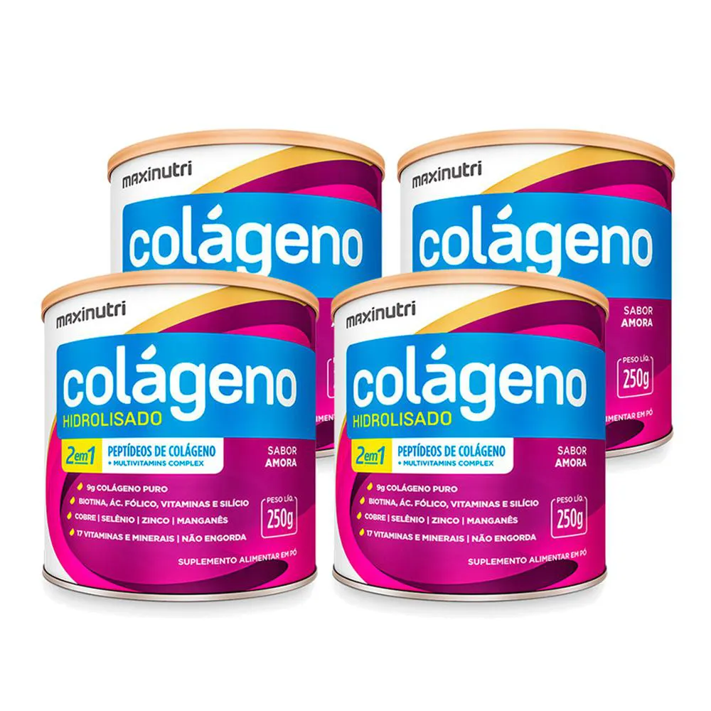 KIT 4 COLáGENO HIDROLISADO COM 17 VITAMINAS 250G AMORA MAXINUTRI