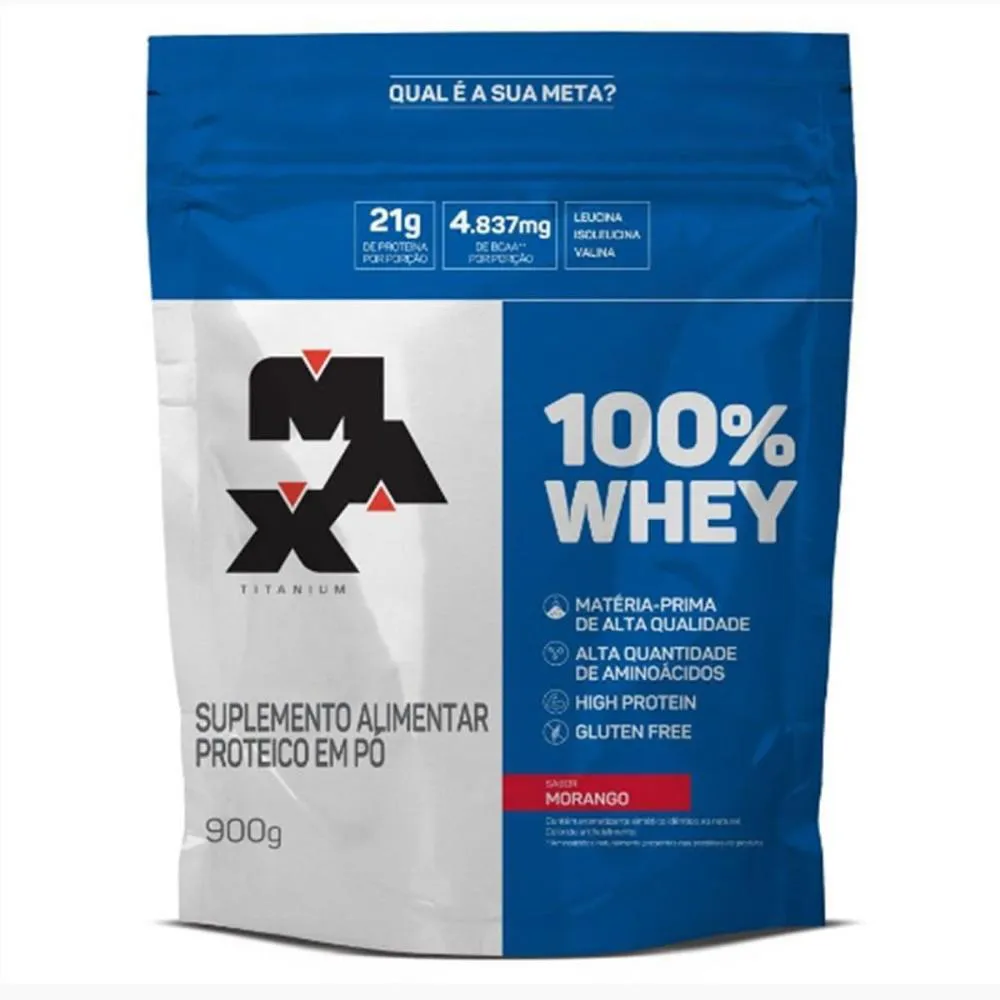 100% Whey Protein Refil 900G Morango Max Titanium