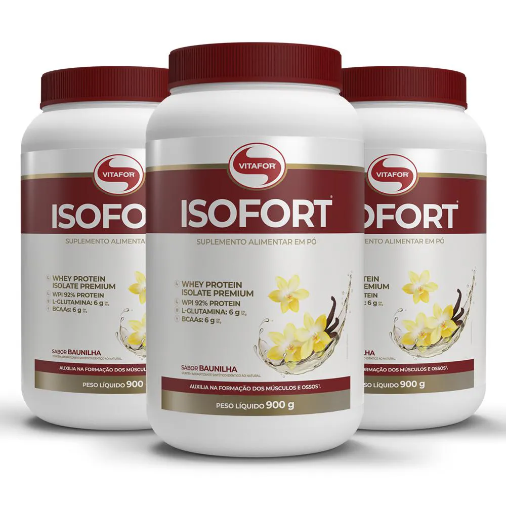 Kit 3 Whey Protein Isofort Vitafor 900G Baunilha
