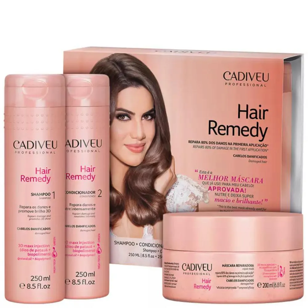 Cadiveu Hair Remedy Kit Shampoo 250Ml + Condicionador 250Ml + Máscara 200Ml