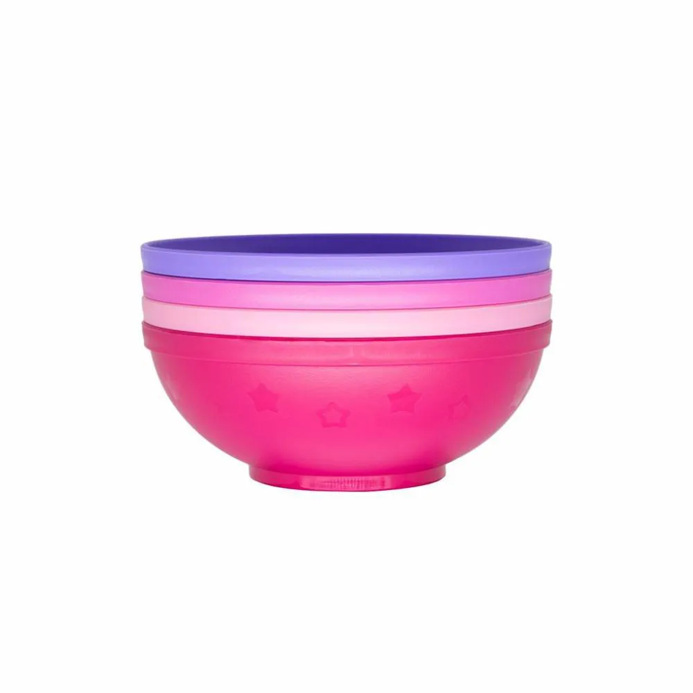 Kit Com 4 Pratos Infantis Bowls 500 Ml Infanti Rosa E Roxo