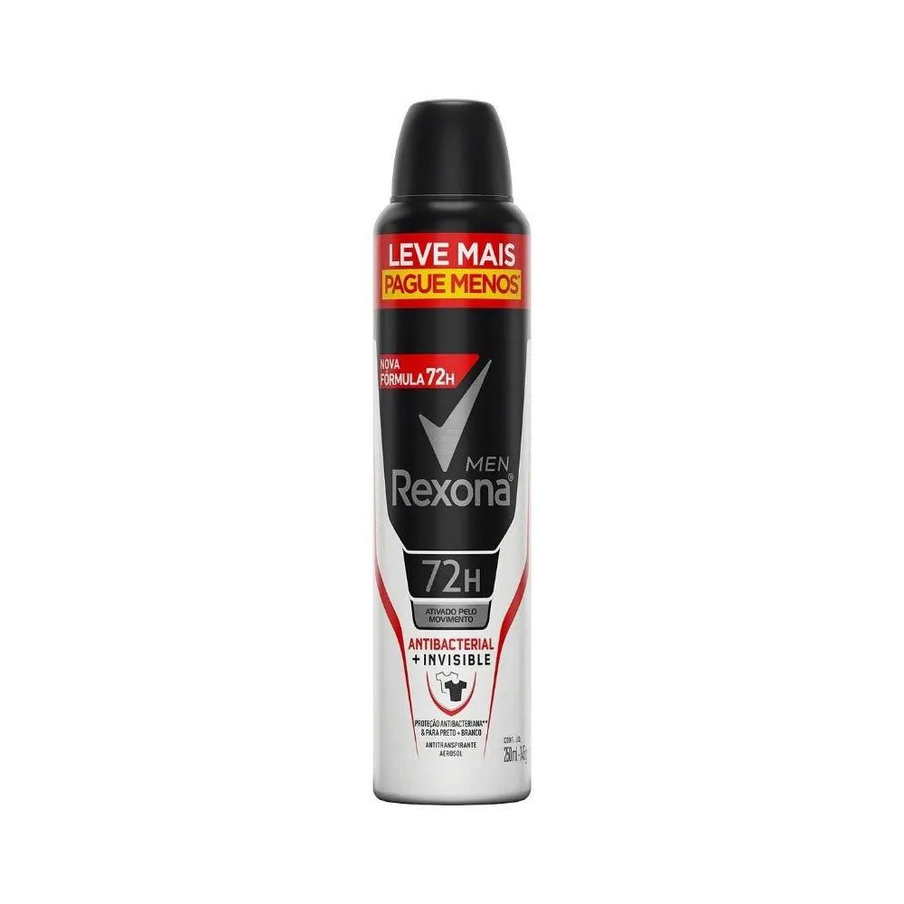 Desodorante Antitranspirante Aerosol Rexona Men Antbacterial + Invisible 72H 250Ml