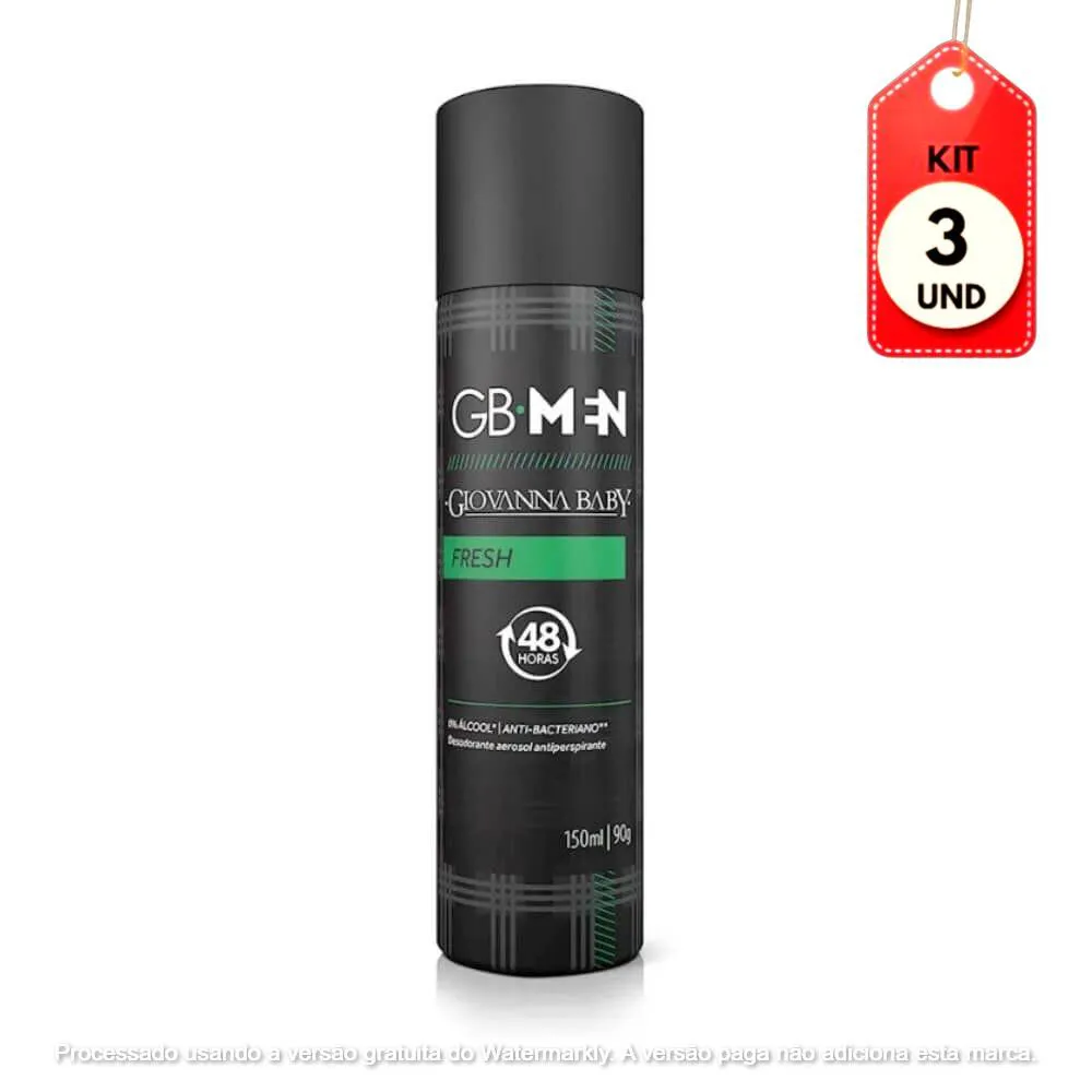 Kit Desodorante Antitranspirante Aerosol Giovanna Baby Men Fresh 48H 150Ml 3 Unidades