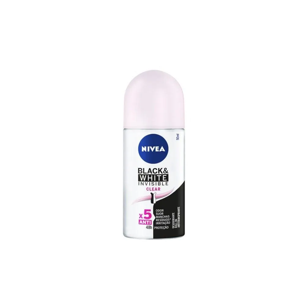 Desodorante Antitranspirante Roll-On Nivea Black & White Invisible Clear Feminino 48H 50Ml 