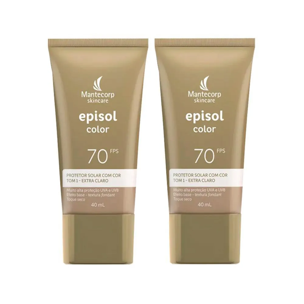KIT MANTECORP EPISOL COLOR -  2 PROTETORES SOLARES FACIAL FPS70 TOM 1 EXTRA CLARO 40ML