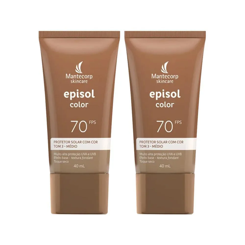 Kit Mantecorp Episol Color - 2 Protetores Solares Facial FPS70 Tom 3 Médio 40ml