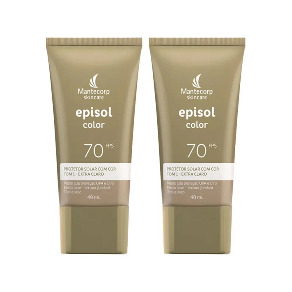 Kit Mantecorp Episol Color - 2 Protetores Solares Facial FPS70 Tom 1 Extra Claro 40ml