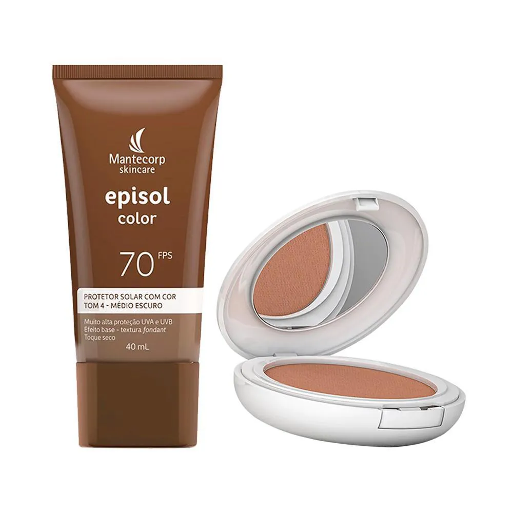 KIT MANTECORP EPISOL COLOR - PROTETOR SOLAR FACIAL FPS70 TOM 4 MéDIO ESCURO 40ML E Pó MORENA+ FPS50 10G