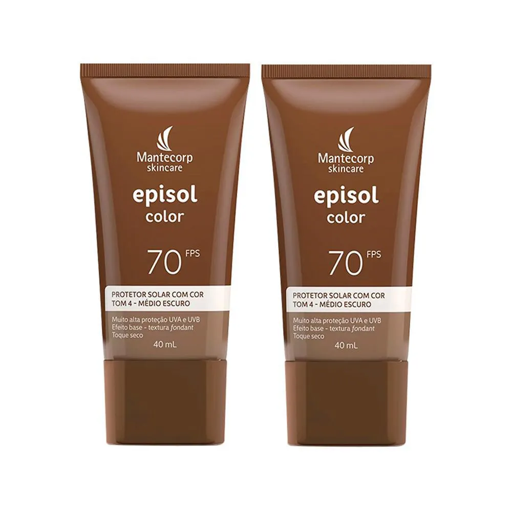 Kit Mantecorp Episol Color - 2 Protetores Solares Facial FPS70 Tom 4 Médio Escuro 40ml