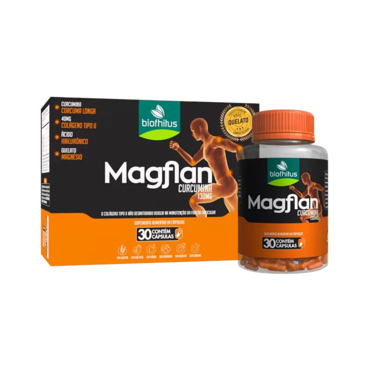 MAGFLAN CURCUMINA COLAGENO TIPO II NãO DESNATURADO AUXILIA NA MANUTENçãO DA FUNçãO ARTICULAR 30 CAPS