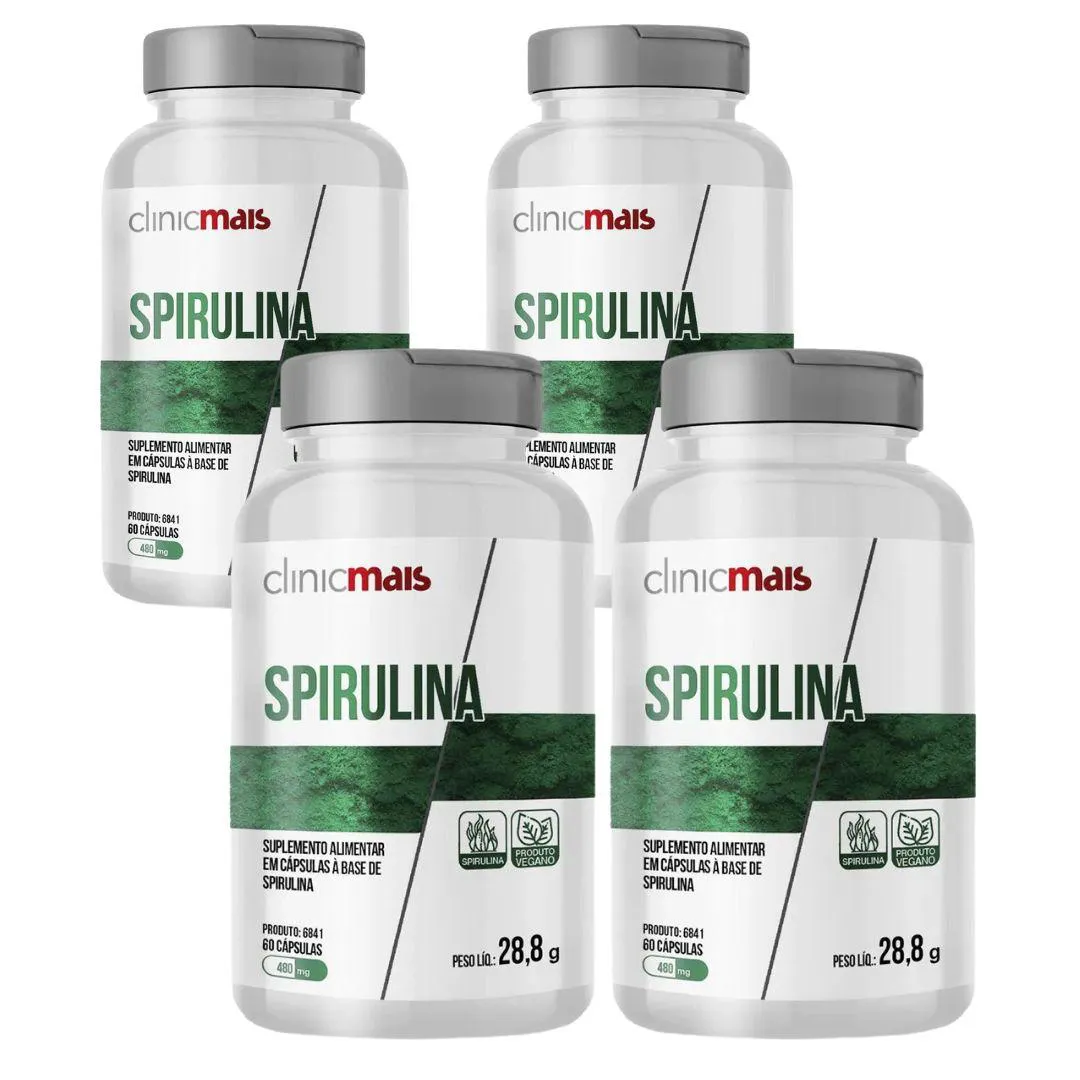 KIT 4X SPIRULINA VEGANA 60 CáPSULAS CLINICMAIS Incolor SEM Sabor