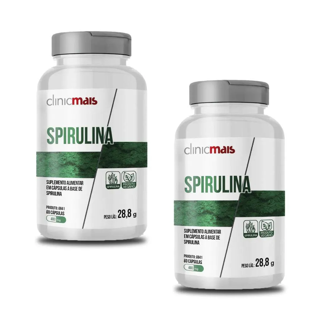 KIT 2X SPIRULINA VEGANA 60 CáPSULAS CLINICMAIS Incolor SEM Sabor
