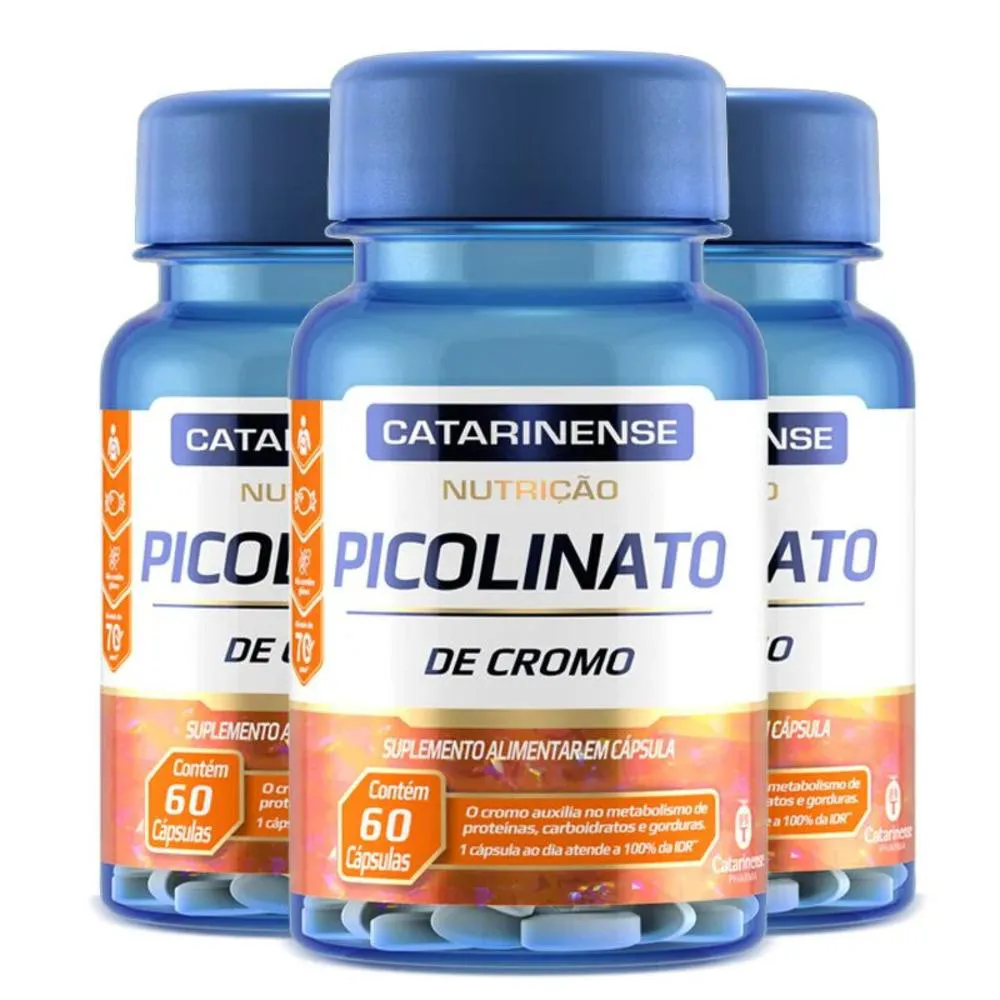 KIT 3 PICOLINATO DE CROMO CATARINENSE PHARMA 60 CáPSULAS