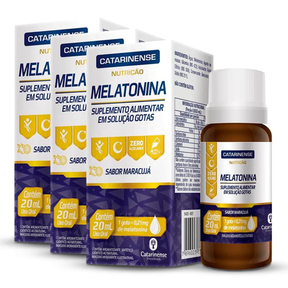 KIT 3 MELATONINA EM GOTAS CATARINENSE MARACUJá 20ML