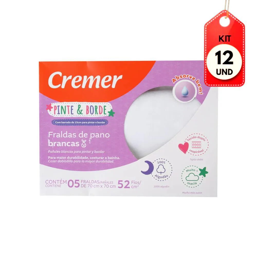 Kit Fralda Ecológica Cremer Pinte E Borde Reutilizável Tamanho Único 12 Pacotes de 5 Unidades