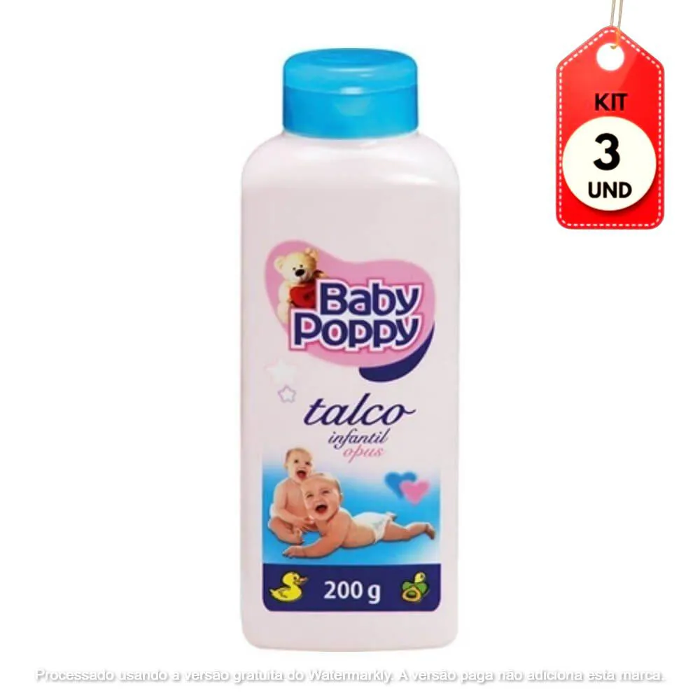 Kit Talco Opus Baby Poppy 3 Unidades de 200g