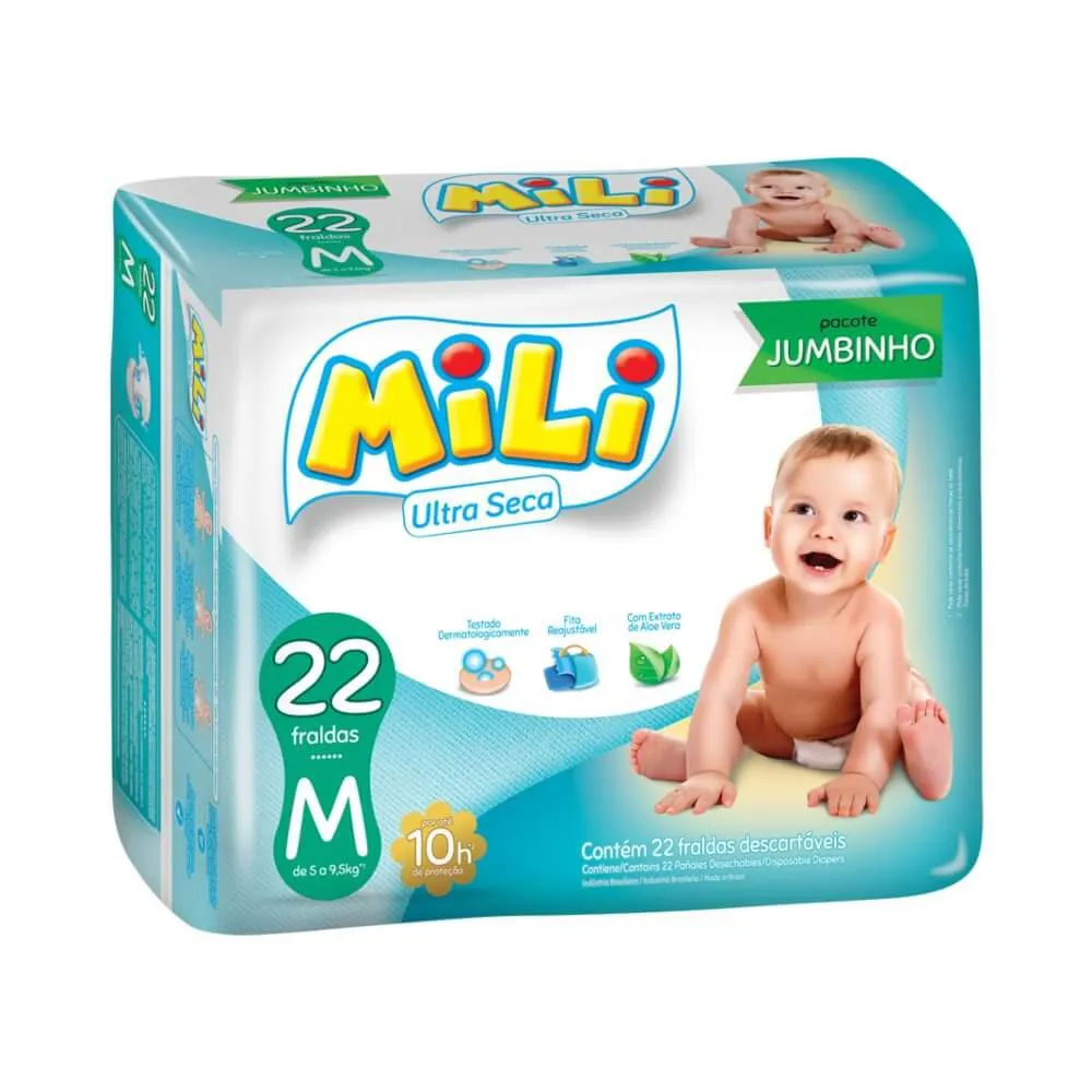 Fralda Mili Baby Ultra Seca Aloe Vera M 22 Unidades