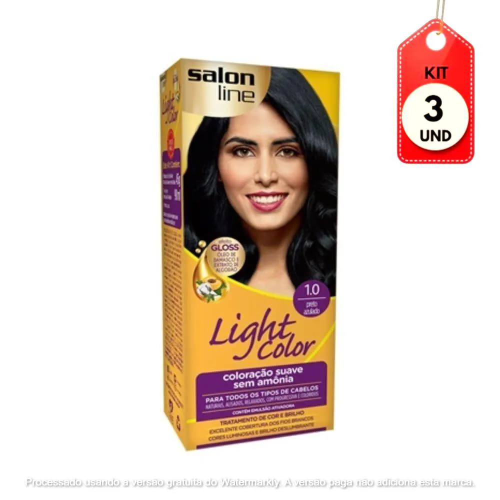 Kit C/03 Lightcolor Tinta Profissional 1.0 Preto Azulado 45G