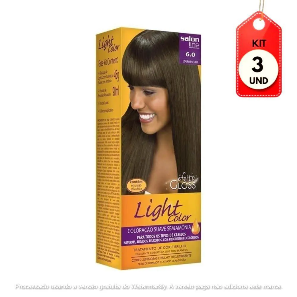 Kit C/03 Lightcolor Tinta Profissional 6.0 Louro Escuro 45G