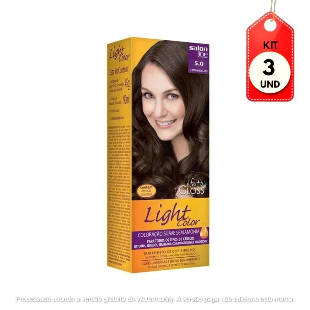 Kit C/03 Lightcolor Tinta Profissional 5.0 Castanho Claro 45G