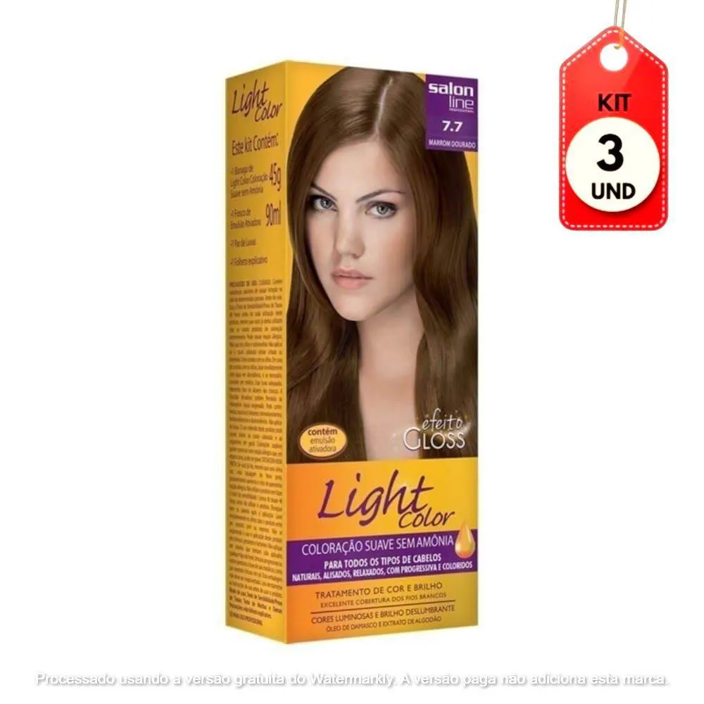 Kit C/03 Lightcolor Tinta Profissional 7.7 Marrom Dourado 45G