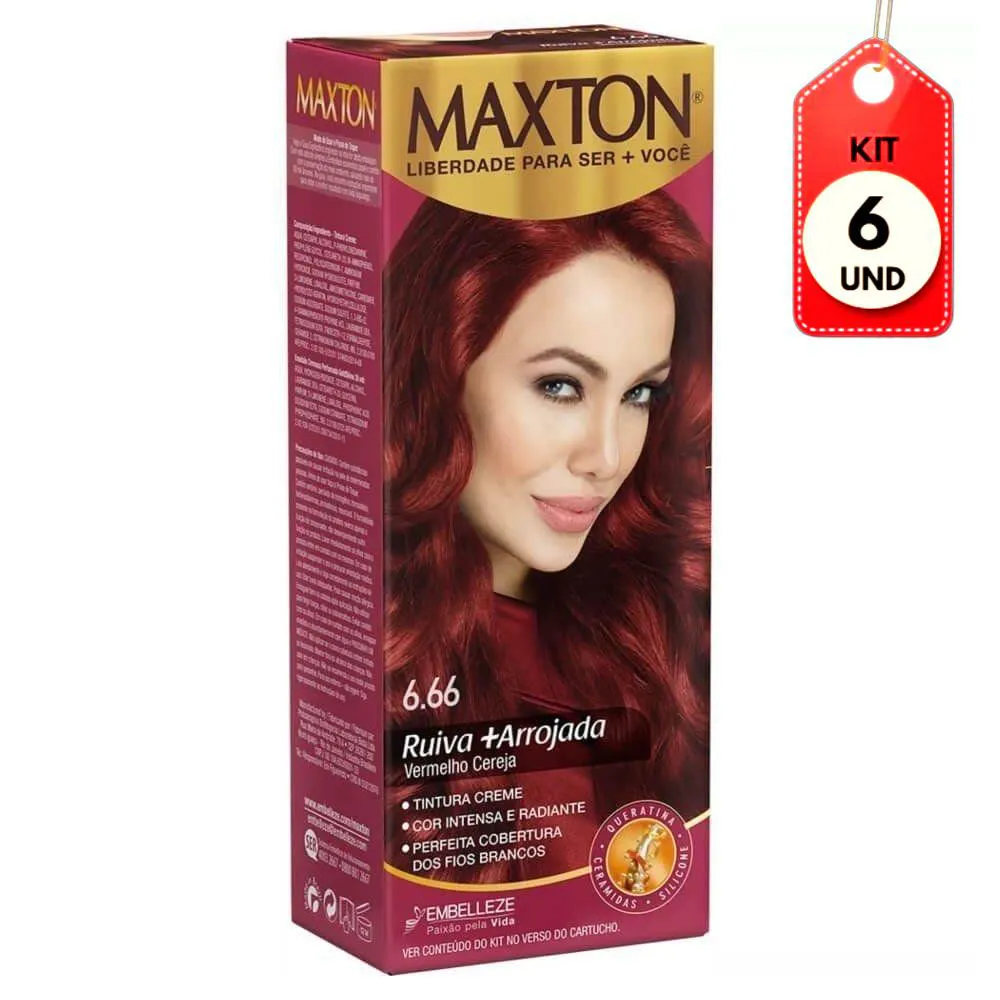 Kit C/06 Maxton Tinta 6.66 Vermelho Cereja