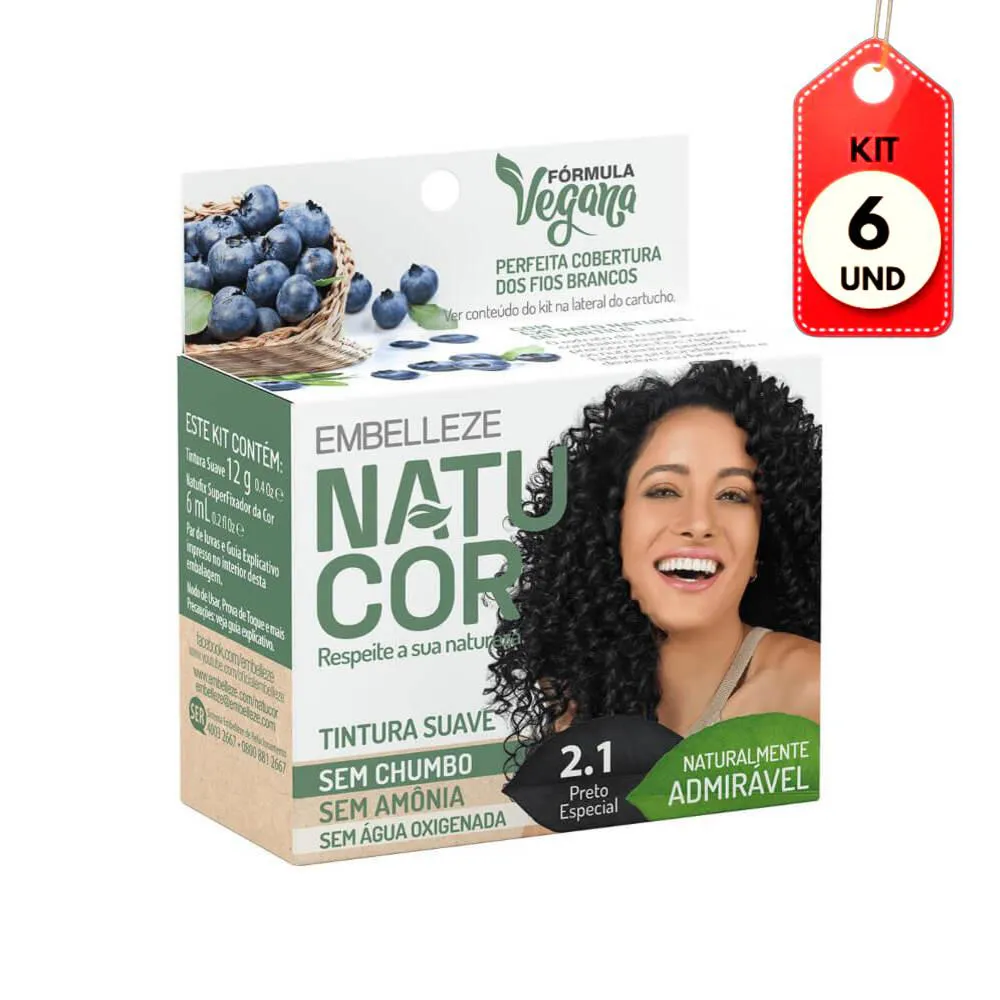 Kit C/06 Natucor Tinta 2.1 Preto Especial 12G