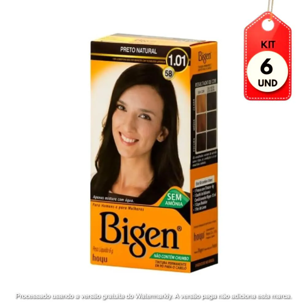 Kit C/06 Bigen Tinta 58 Preto Natural