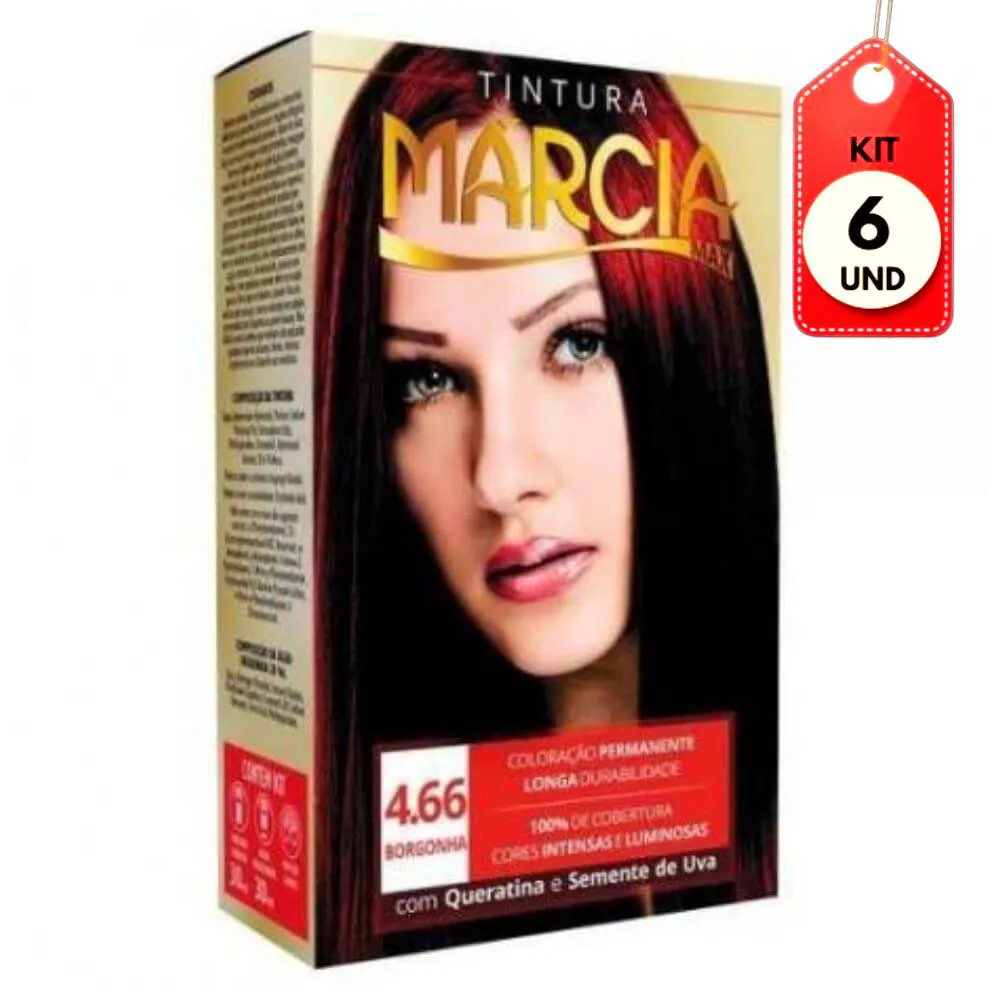 Kit C/06 Márcia Tinta 4.66 Borgonha 30Ml