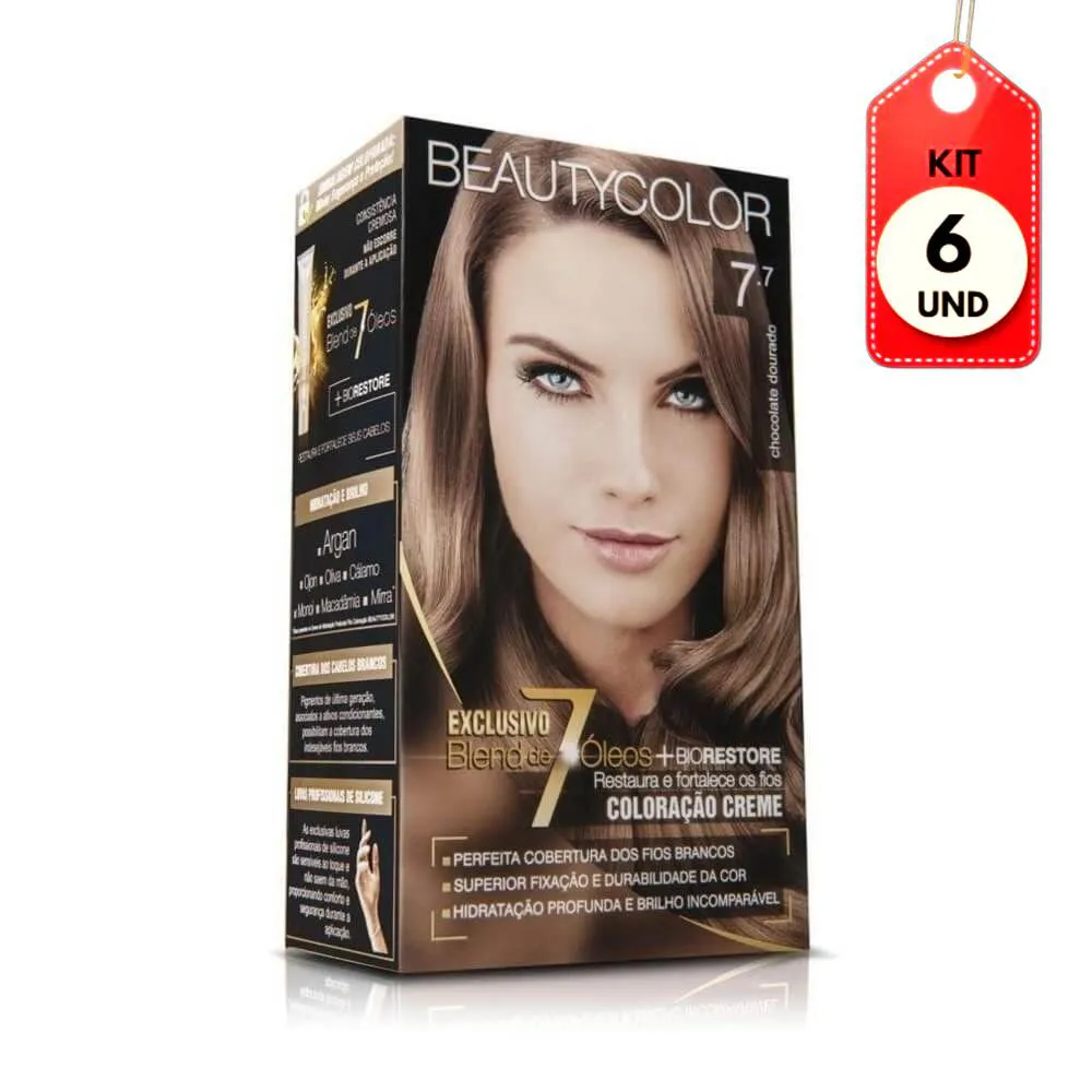 Kit C/06 Beautycolor Tinta Kit 7.7 Marrom Dourado