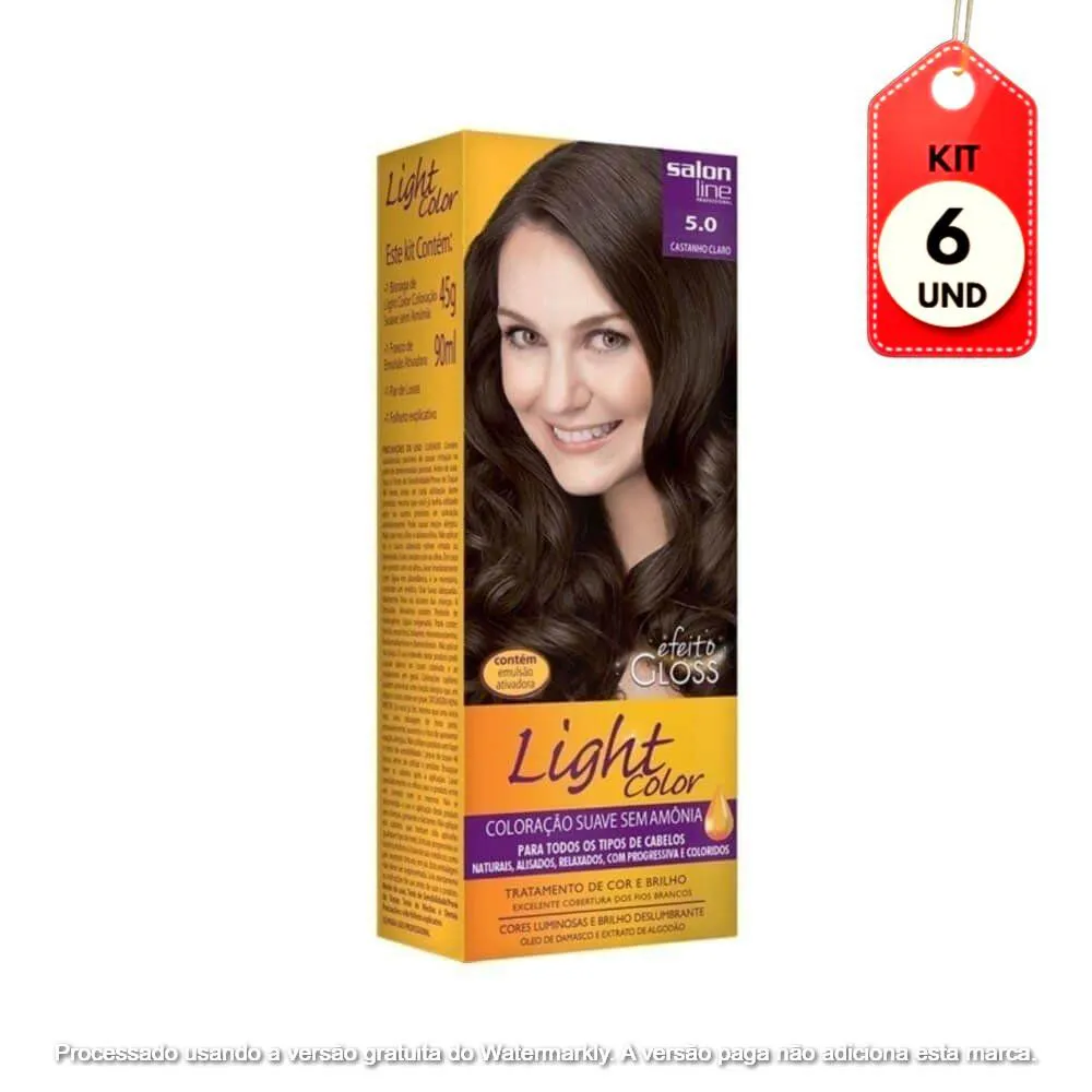 Kit C/06 Lightcolor Tinta Profissional 5.0 Castanho Claro 45G