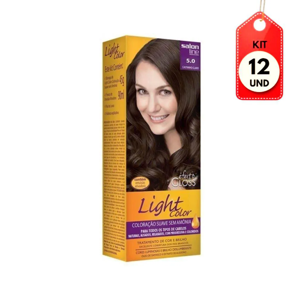 Kit C/12 Lightcolor Tinta Profissional 5.0 Castanho Claro 45G