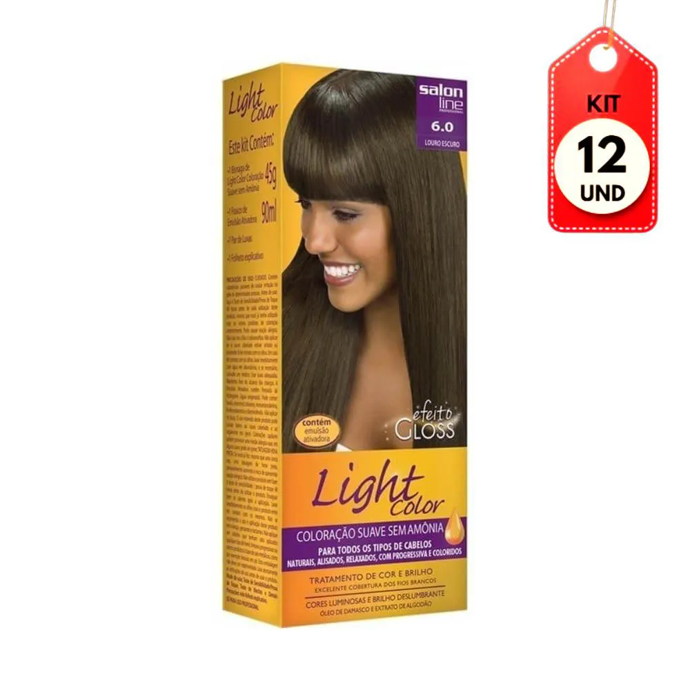 Kit C/12 Lightcolor Tinta Profissional 6.0 Louro Escuro 45G