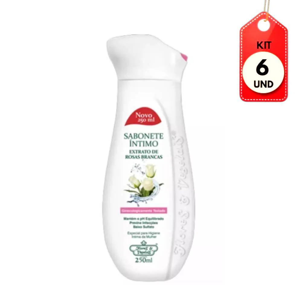 Kit C/06 Flores & Vegetais Rosas Sabonete Líquido Íntimo 250G