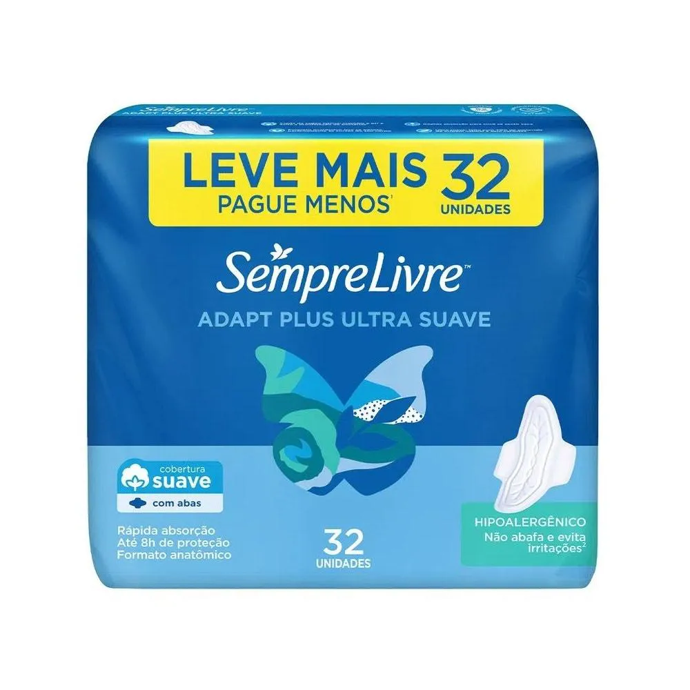 Absorvente Sempre Livre Abas Adapt Plus Suave 32Un Leve Mais Pague Menos
