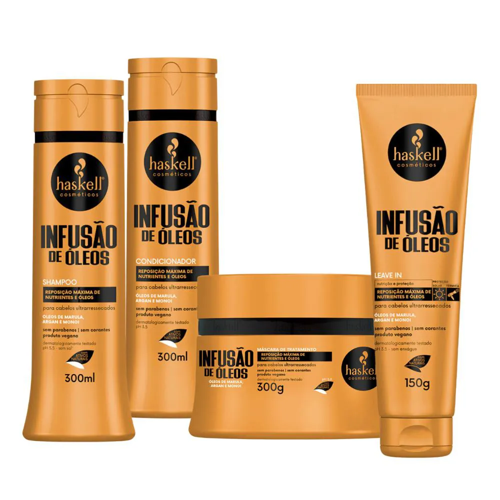 KIT HASKELL INFUSãO DE ÓLEOS SH. COND + MáSCARA 300ML + LEAVE IN