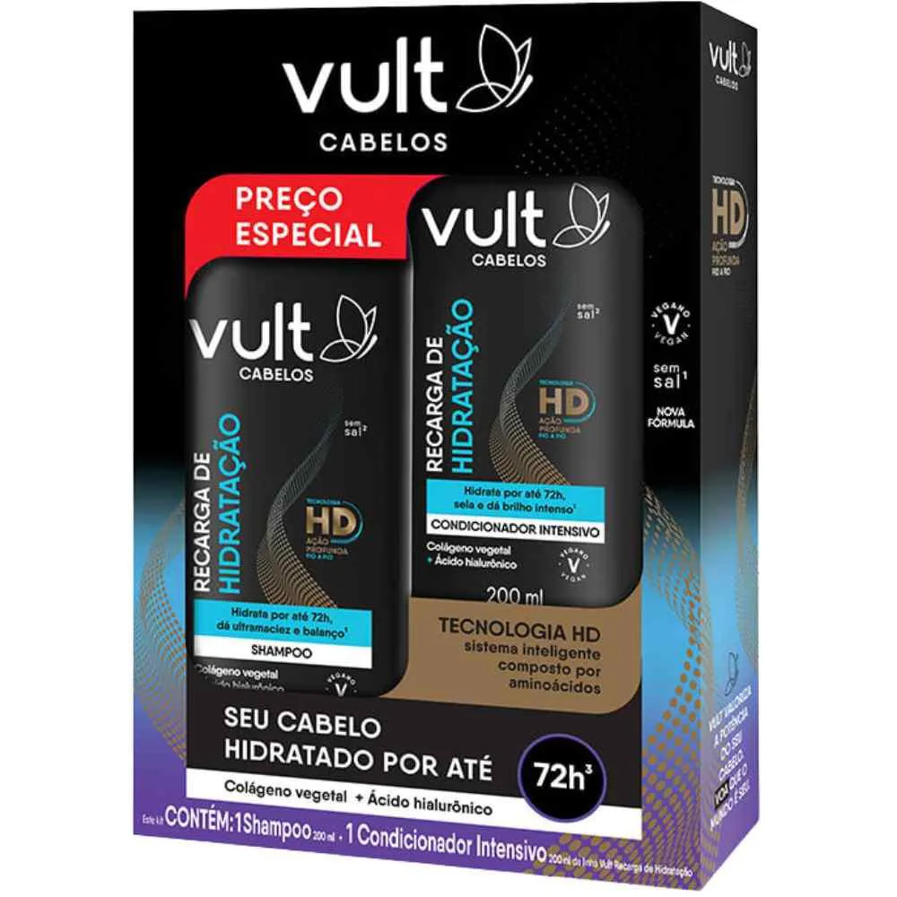 COMBO SHAMPOO E CONDICIONADOR VULT RECARGA DE HIDRATAçãO 200ML