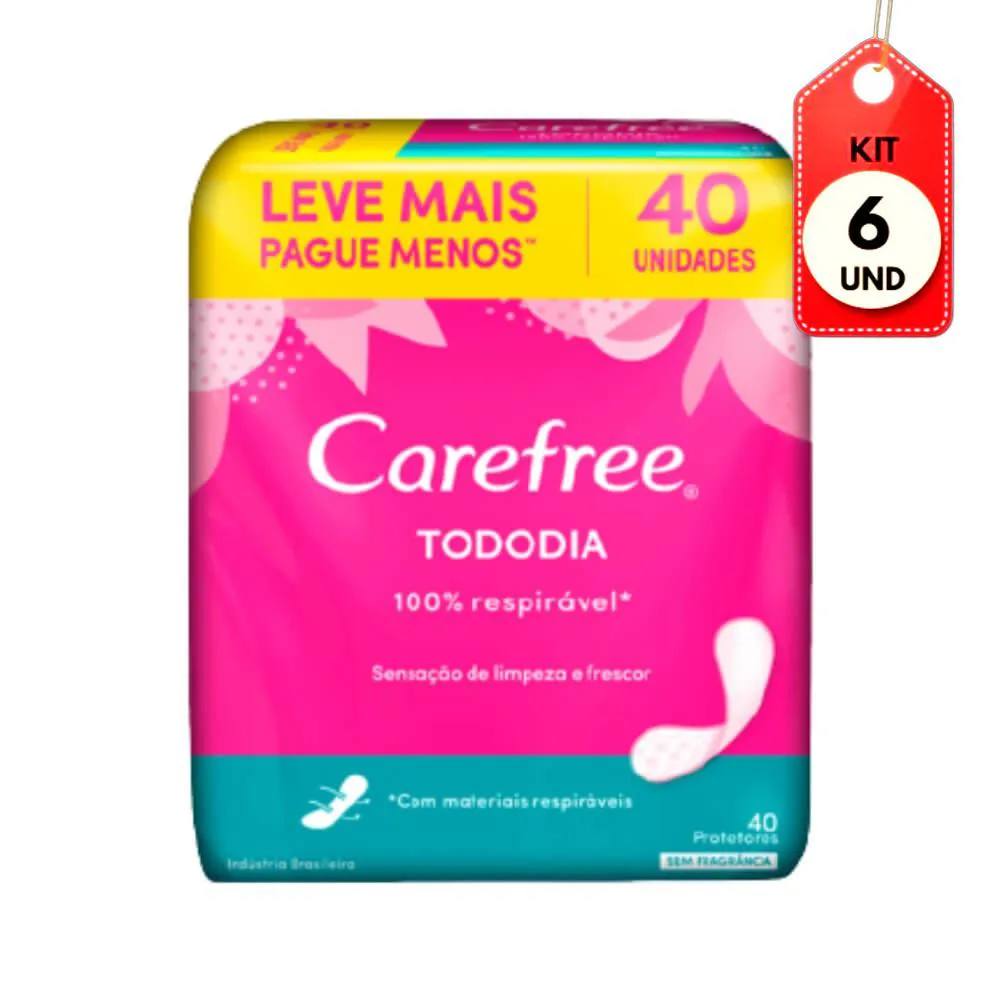 Kit C/06 Carefree Todo Dia Absorvente Diário S/ Perfume C/40